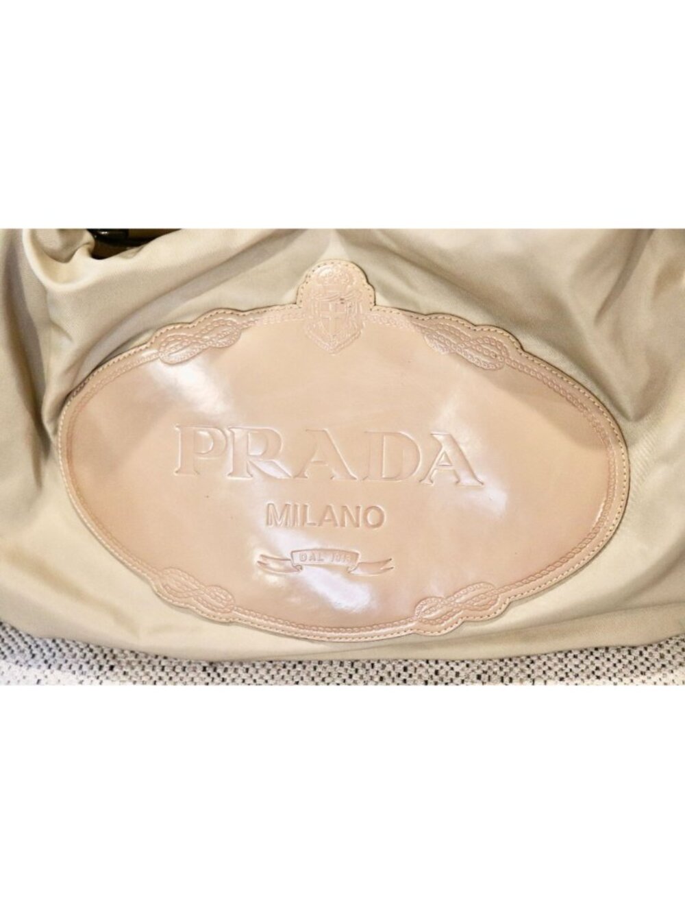 Prada Tessuto Beige Nylon & Patent Leather Hobo Shoulder Bag with COA - Picture 3 of 11